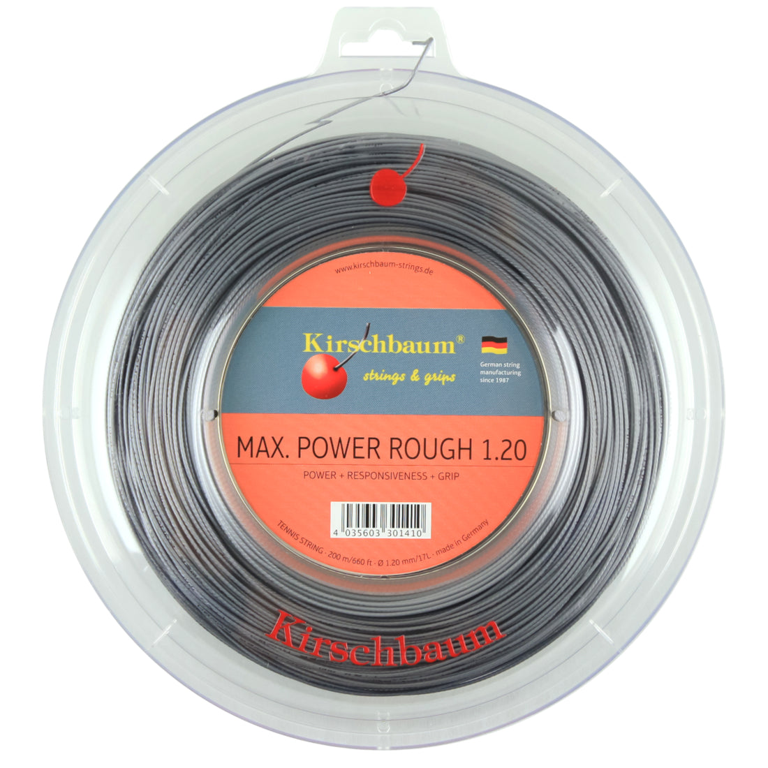 Corda Da Tennis Kirschbaum Max Power Rough - Monofilamento Grigio, 1.30mm, Bobina 200m Per Massimo Controllo