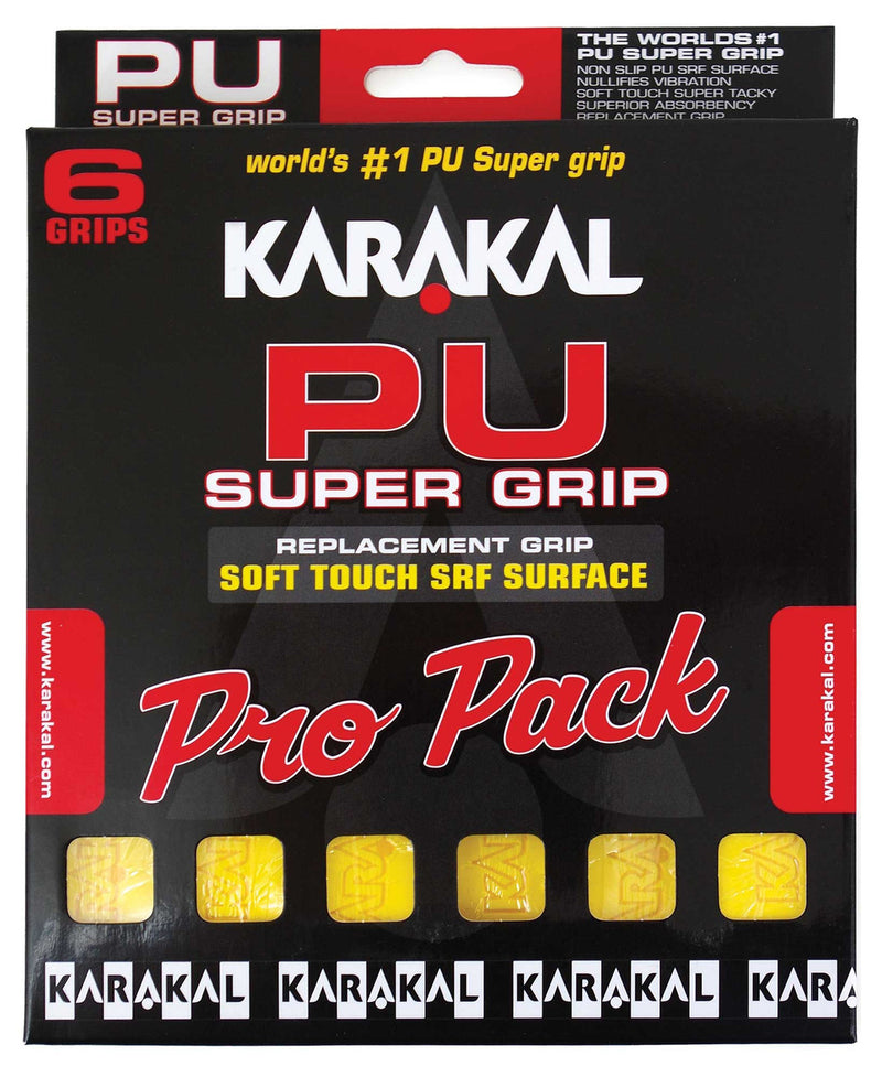 Karakal PU Super PRO 6 Pack Replacement Grips Yellow